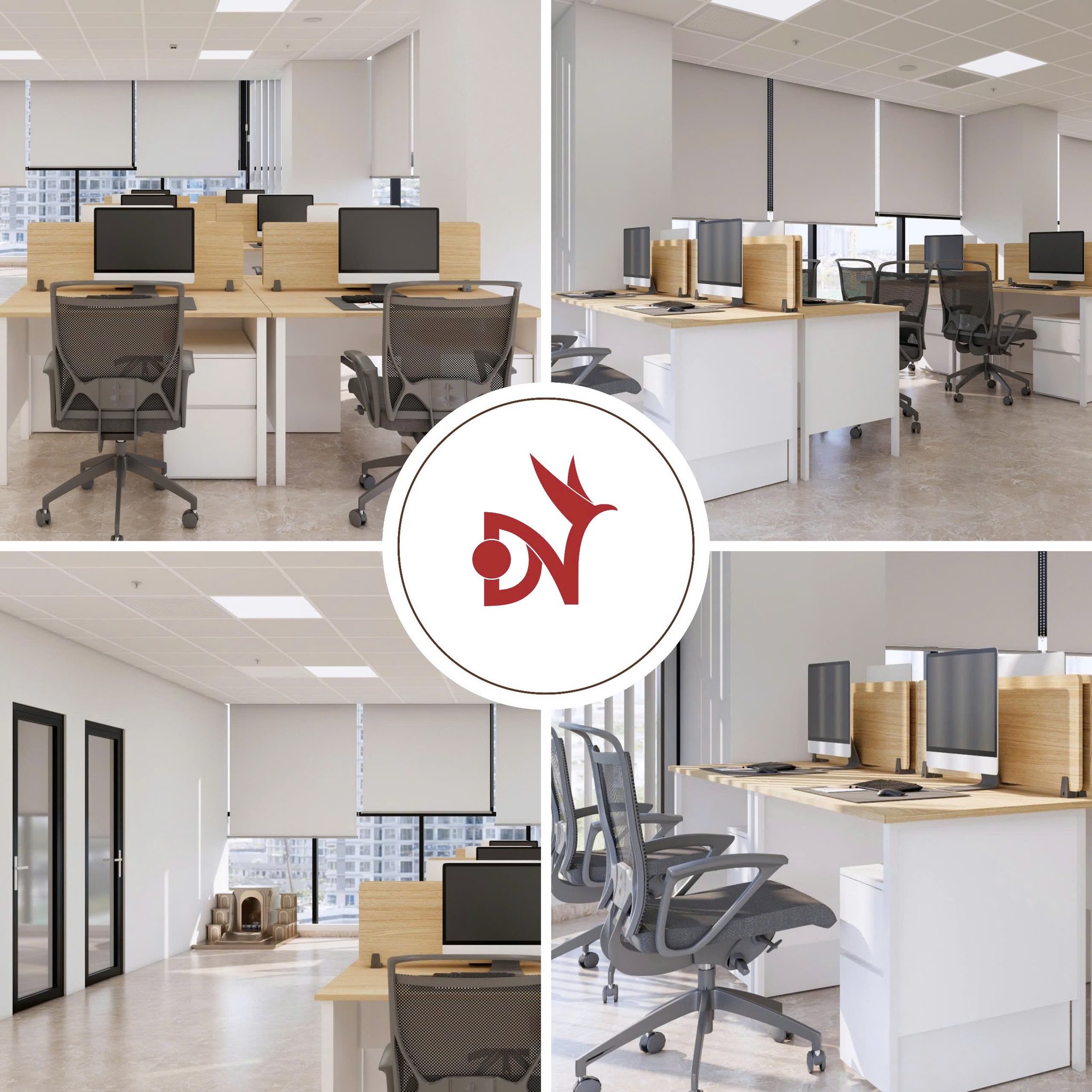 Ảnh gia đình hạnh phúc bốn người (bố, mẹ, con trai, con gái) đang cười tươi tạo dáng chụp ảnh ngoài trời với phông nền cây xanh.